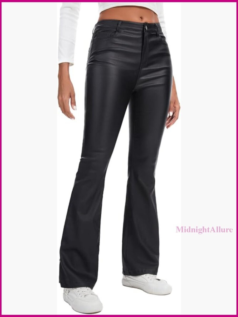 Faux Leather Flare Leggings High Waist Bell Bottom Pants Stretchy